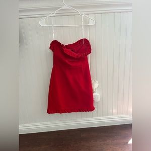 Lulus Red Mini Strapless Dress with Ruffles